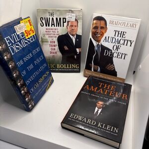 Lot of 4 Political Books Obama‎ Simpson Trump The Swamp Evidence Dismissed